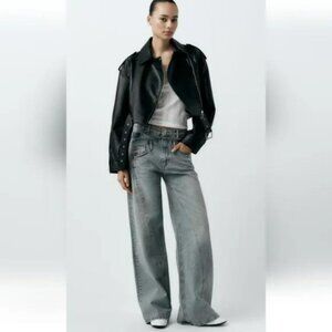 ZARA FAUX LEATHER CROP BIKER JACKET